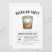 ウイスキーモダングラスタイポグラフィバチュラーパーティイン 招待状 (正面/裏面)