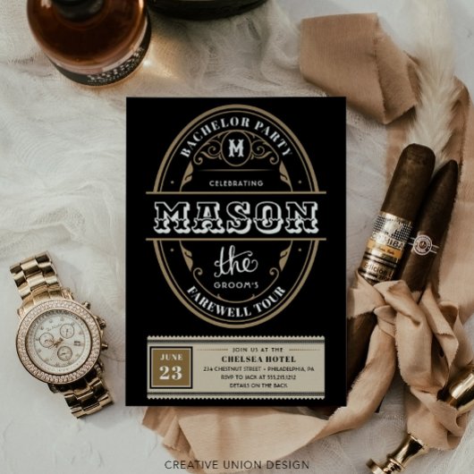 ウイスキーラベルバチュラーパーティ学士週末 招待状