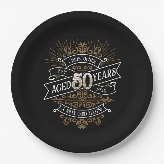 ウイスキーヴィンテージメンズ50誕生日 ペーパープレート (正面)