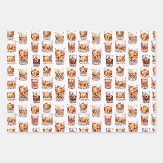 ウイスキー包装紙 – カクテルギフトラップ ラッピングペーパーシート (正面)