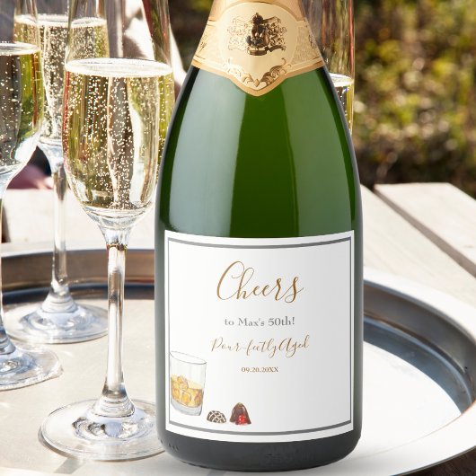 ウイスキー水彩チョコレートトリュフ誕生日 スパークリングワインラベル