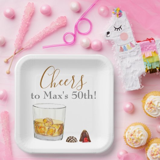 ウイスキー水彩チョコレートトリュフ誕生日 ペーパープレート (パーティー)