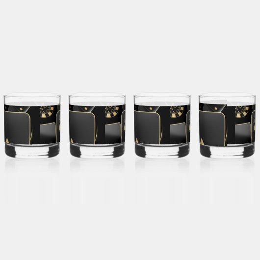 ウイスキー眼鏡 – ブラックと金ゴールドトランプのポーカーデザイン ウイスキーグラス (右)
