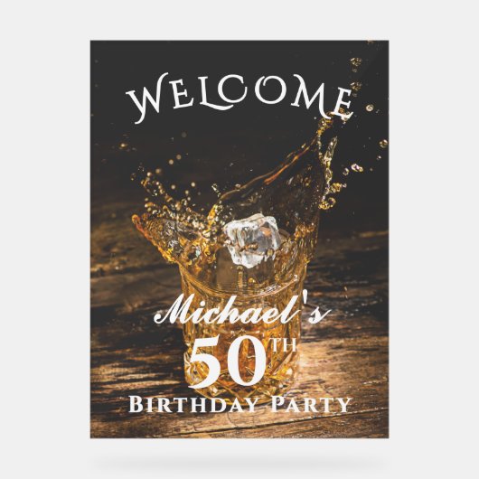 ウイスキー素朴バースデーパーティーへようこそアクリル看板 アクリルサイン (正面)