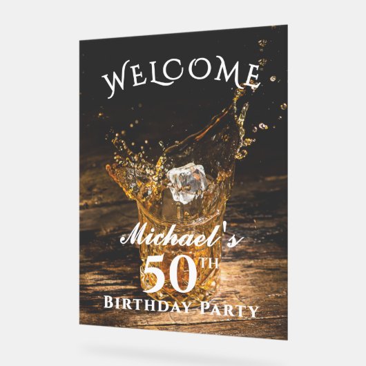 ウイスキー素朴バースデーパーティーへようこそアクリル看板 アクリルサイン (傾斜)