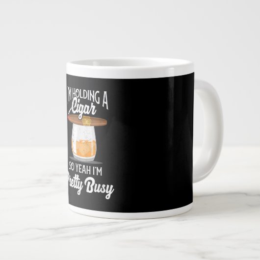 ウイスキー葉巻を持ってるからかわいらし忙し ジャンボコーヒーマグカップ (正面右)