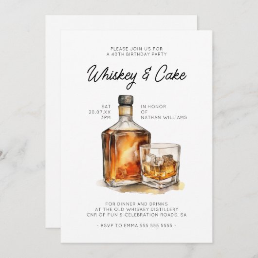 ウイスキー誕生日パーティーの招待状 招待状 (正面/裏面)