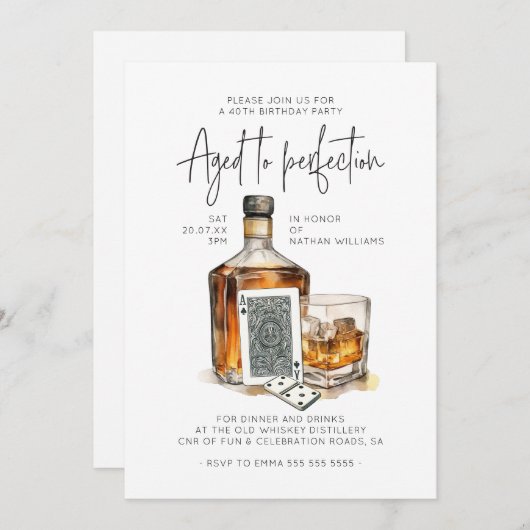 ウイスキー誕生日招待状メンズゲームナイト 招待状 (正面/裏面)