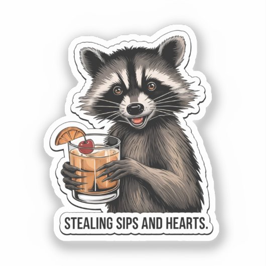 ウイスキー酸っぱい生意気なラクーン – コクよくはしゃぐタイ シール (正面)