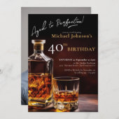 ウイスキー黒金ゴールド写真40歳の誕生日パーティー 招待状 (正面/裏面)