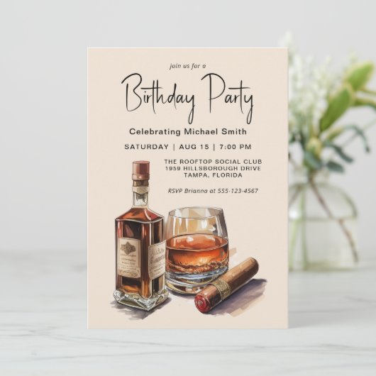 ウイスキー&シガー男らしバースデーパーティー 招待状 (スタンド正面)