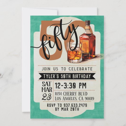ウイスキー&シガー50th誕生日招待状 招待状 (正面)