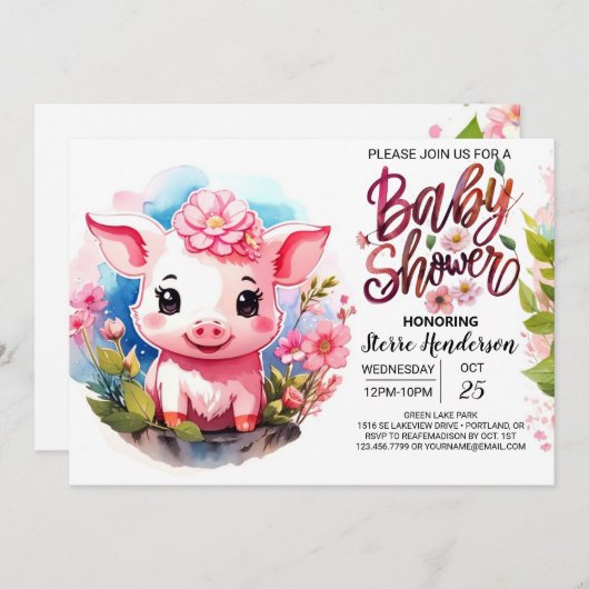 ウイスパーズファーム豚の赤ちゃんシャワー 招待状 (正面/裏面)