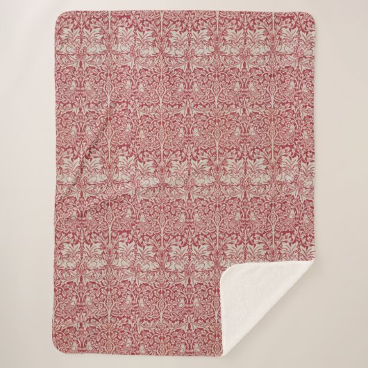 ウイリアムモリスヴィンテージ動物の鳥のウサギピンク シェルパブランケット (正面)