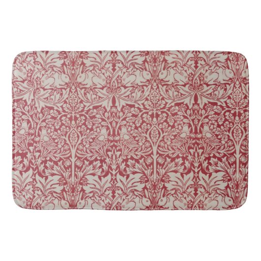 ウイリアムモリスヴィンテージ動物の鳥のウサギピンク バスマット (正面)