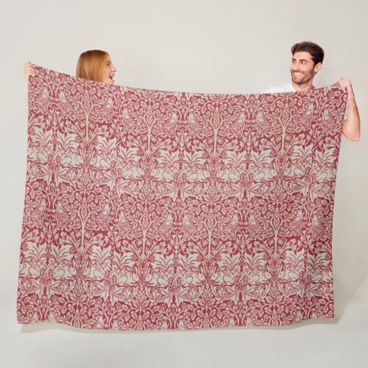 ウイリアムモリスヴィンテージ動物の鳥のウサギピンク フリースブランケット (インサイチュ)