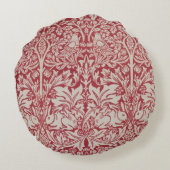 ウイリアムモリスヴィンテージ動物の鳥のウサギピンク ラウンドクッション (裏面)