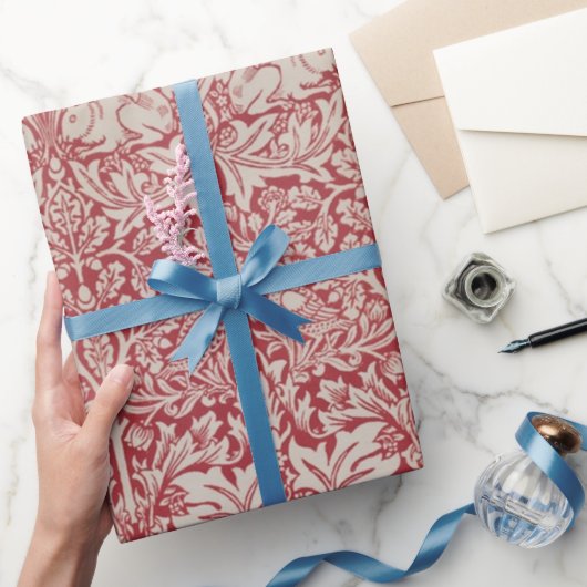 ウイリアムモリスヴィンテージ動物の鳥のウサギピンク ラッピングペーパー (ギフト)