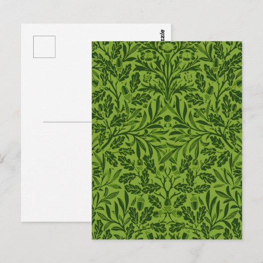 ウイリアム鏡ズAcorns & Oak離れ Pattern Green ポストカード (正面/裏面)