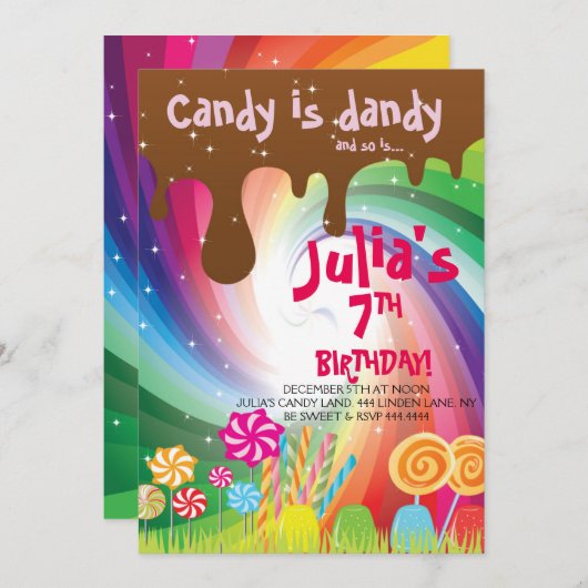 ウイリーWonka Candylandのバースデーパーティ招待状 招待状 (正面/裏面)