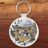 ウイル狩りとブリタニースパニエル犬，アート キーホルダー (裏面)
