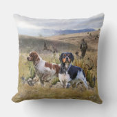 ウイル狩りとブリタニースパニエル犬，アート クッション (正面)