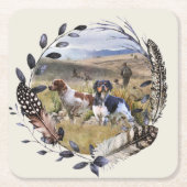 ウイル狩りとブリタニースパニエル犬，アート スクエアペーパーコースター (正面)