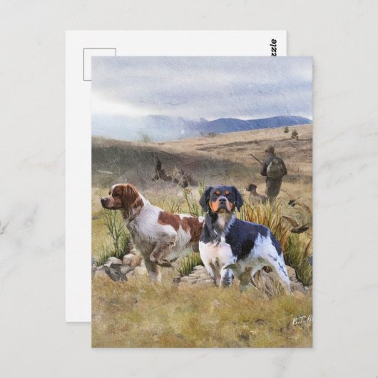 ウイル狩りとブリタニースパニエル犬,アート ポストカード (正面/裏面)