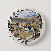 ウイル狩りとブリタニースパニエル犬,アート 缶バッジ (正面)