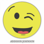 ウインクおもしろい&スマイル絵文字イエロー顔追加Name 14" シール (正面)