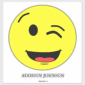 ウインクおもしろい&スマイル絵文字イエロー顔追加Name 14" シール (シート)