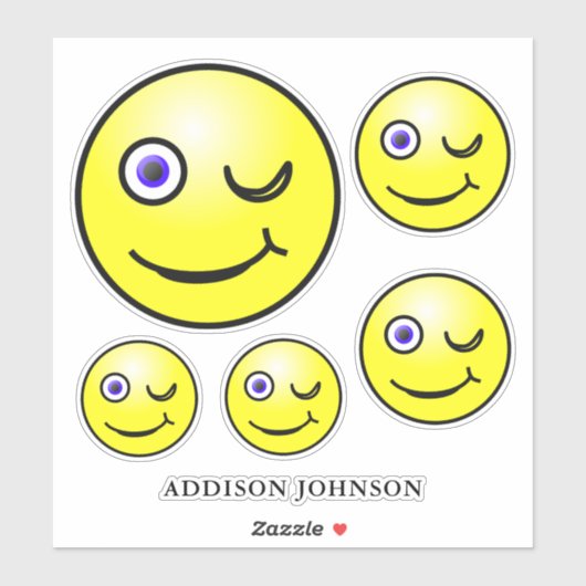 ウインクおもしろい&スマイル絵文字イエロー顔追加Name 8" シール (シート)