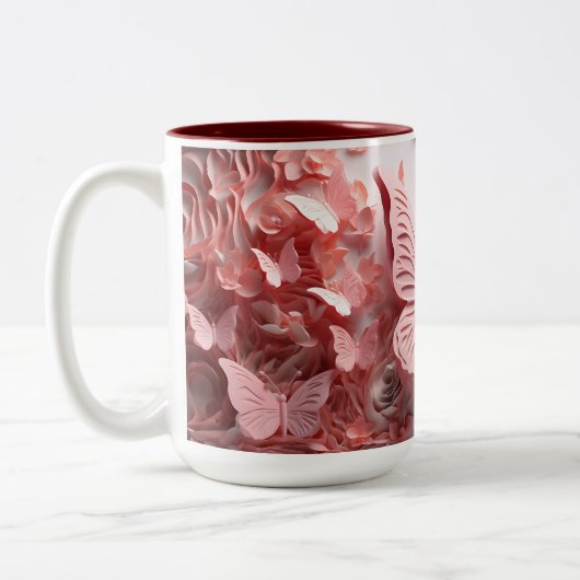 ウイングお洒落: 3Dピンクバタフライコーヒーマグ ツートーンマグカップ (左)
