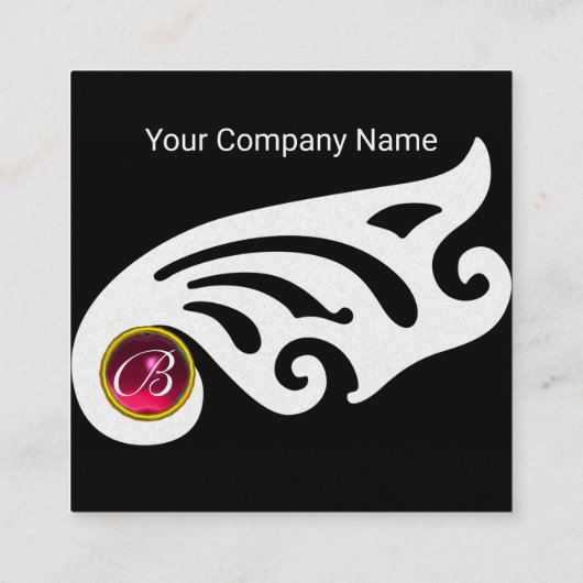 ウイングススタイリッシュルビージェムモノグラム白黒パール スクエア名刺 (裏面)