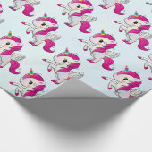 ウイングパターンかわいいピンクのユニコーン ラッピングペーパー (角)