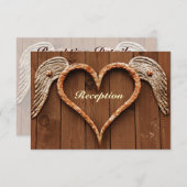 ウイング付きハートの木製ウェディングレセプション エンクロージャーカード (正面/裏面)