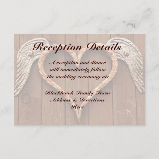 ウイング付きハートの木製ウェディングレセプション エンクロージャーカード (裏面)