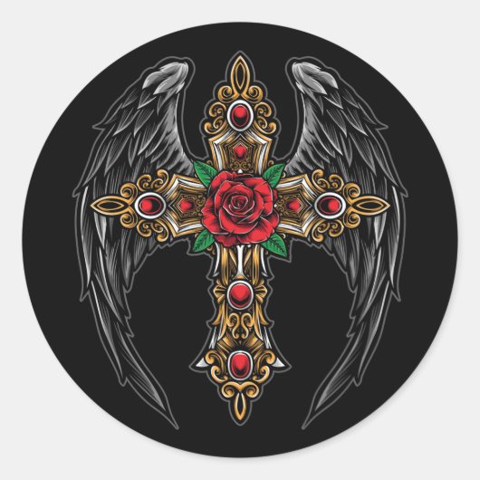 ウイング十字架と花 ラウンドシール (正面)
