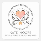 ウイング名バッジスクアー付きダラまたは助産師ハート スクエアシール (正面)