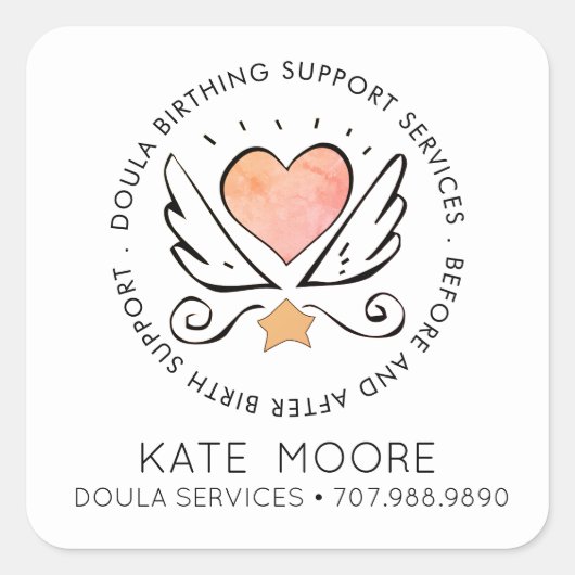 ウイング名バッジスクアー付きダラまたは助産師ハート スクエアシール (正面)