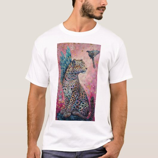 ウイング威厳のあるワイルドライフアートTシャツ付きヒョウ Tシャツ (正面)
