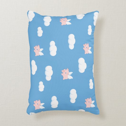 ウイング飛んでいる模様の豚かわいい子豚 アクセントクッション (正面(垂直))