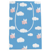 ウイング飛んでいる模様の豚かわいい子豚 ミディアムペーパーバッグ (正面)