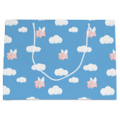 ウイング飛んでいる模様の豚かわいい子豚 ラージペーパーバッグ (正面)