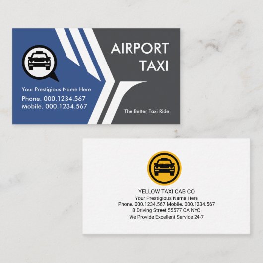 ウイング飛んでいる空港タクシー輸送 名刺 (正面/裏面)