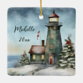 ウインターイパーソナライズされたライトハウスクリス航海のマス セラミックオーナメント (裏面)