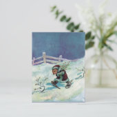 ウインターコートとスノーシューズのウサギ ポストカード (スタンド正面)