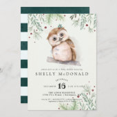 ウインターフクロウベビーシャワー招待状 (正面/裏面)