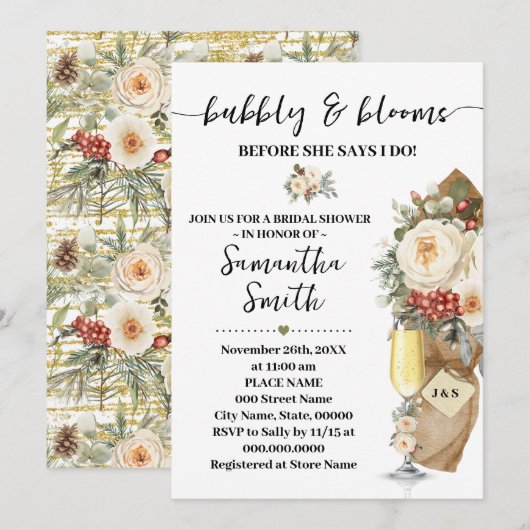 ウインターブルブリー＆ブルームズ ビフォア・アイ・ドゥ ブライダルシャワー 招待状 (正面/裏面)