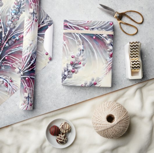 ウインターベリーエレガント&スノービーズクリスマスフローラ ラッピングペーパー (クラフト)